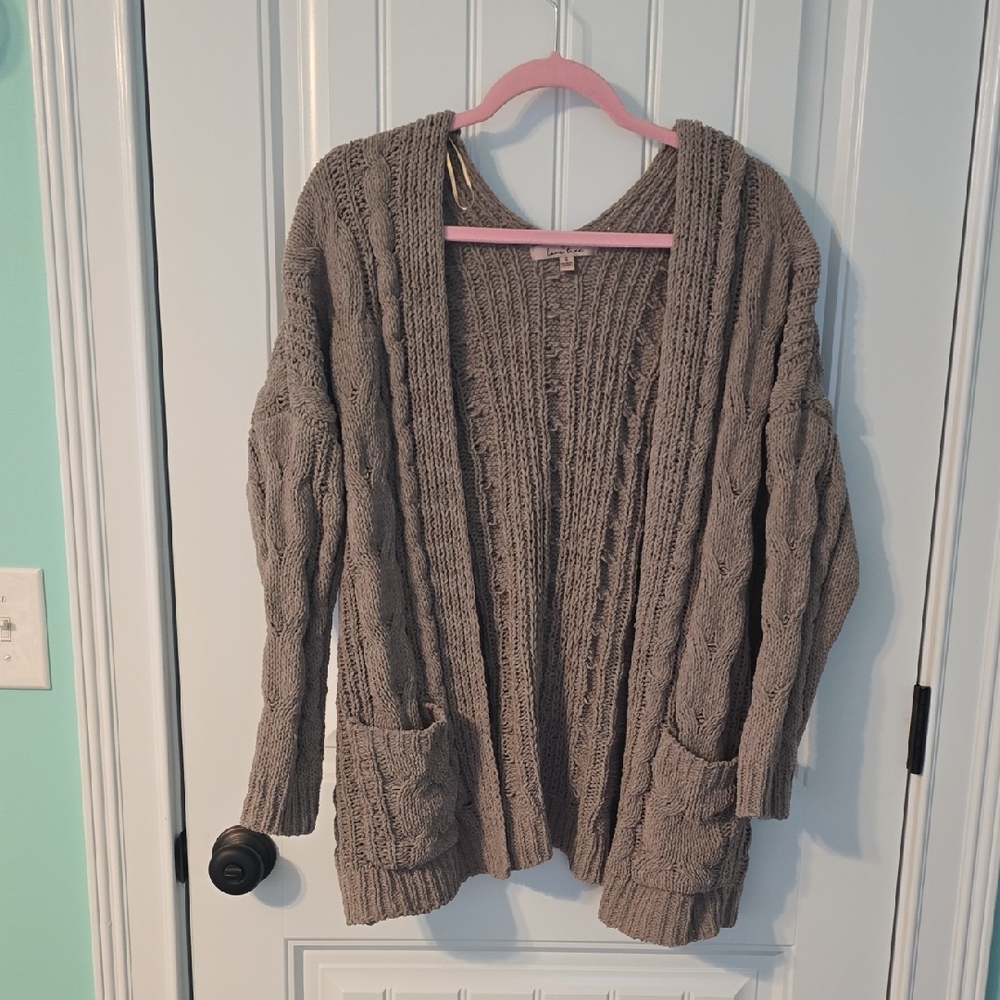 Love Tree Womens Taupe Cable Knit Cardigan Small